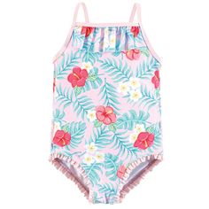 Make a splash with the Hudson Baby Girls' Swimsuit! This adorable swimsuit is perfect for fun days at the beach or pool. Available in a wide range of sizes from 3-6 months to 7 years, it's sure to fit your growing girl. The suit features a playful design and comfortable construction to keep her happy all summer long. Toddler Swimsuit, Tropical Floral Pattern, Toddler Swimsuits, Pool Colors, Baby Swimsuit, Hudson Baby, Floral Swimsuit, Tropical Floral Print, Swimwear Sets