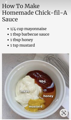 how to make homemade chick - fil - a sauce in a bowl with instructions