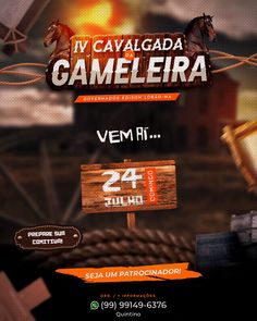 an advertisement for a game called the cavalgada gameeria, featuring horses and signs