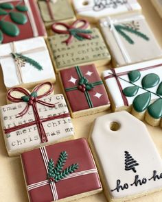 decorated christmas cookies with presents on them