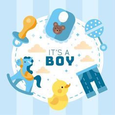 it's a boy card with baby items in the shape of letters and animals