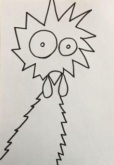 a drawing of a cartoon character with big eyes and an angry grin on it's face