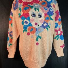 Vintage 80’s Sparkly Face Clown Ugly Sweater. Goldberg Style.Dolman 3/4sleeves. E136 50s Sweater, The Goldbergs, Wedding Costumes, 70s Fashion, Ugly Sweater, Costume Design, Being Ugly, Pink Ladies, Sweaters For Women