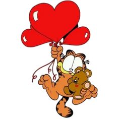 a cartoon cat holding onto a heart shaped balloon