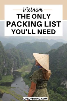 Woman in a green dress wearing a conical hat and overlooking fields in Vietnam Clothes Packing List, Vietnam Packing List, Packing List For Women, Vietnam Clothes, Essentials Clothing