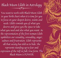 a poem written in gold on a red background with an image of a rose and the words black moon in astrology