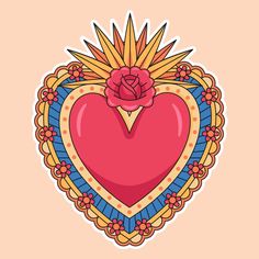 a heart shaped sticker with a flower in the middle and an ornate border around it