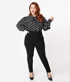 Unique Vintage Plus Size 1950s Black High Waist Rizzo Cigarette Pants - Unique Vintage - Womens, BOTTOMS, PANTS Curvy Work Outfit, Plus Size Business Attire, Vintage Brand Clothing, Vintage Plus Size, Summer Work Outfits, Curvy Model, Black High Waist, Casual Work Outfits, Work Outfits Women