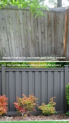 two pictures side by side of a fence and some trees in the background with text overlay