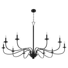 a black chandelier with eight lights hanging from it's center and four arms