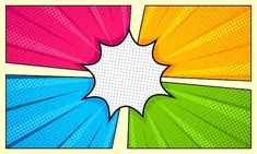 colorful pop art background with halftoned shapes in the center and halftoned edges