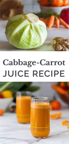 cabbage - carrot juice recipe with text overlay