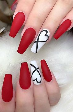 Coffin Long Red Nail Designs Daily Nail Art And Design Cute Red Nails, Hot Nail Designs, Unghie Sfumate, French Pedicure, Red Acrylic Nails, Nail Designs Valentines, Red Nail Designs, White Nail Designs, White Nail