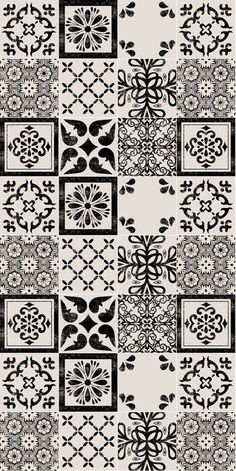 a black and white patchwork design