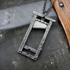 French Guillotine Pendant Necklace in Solid White Bronze with Sterling Silver Overlay Halloween Guillotine, Guillotine Necklace, Diy Pendant Necklace, Pendant Necklace Simple, Sterling Silver Necklace Pendants, Gothic Jewelry, Silver Pendant Necklace, Unique Necklaces