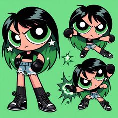 Buttercup Aesthetic Powerpuff, Cute Chibi Drawings, Ppg Base, Powerpuff Buttercup, Powder Puff Girls, Buttercup Powerpuff