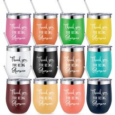 many different colored tumblers with the words thank you for being awesome on each one