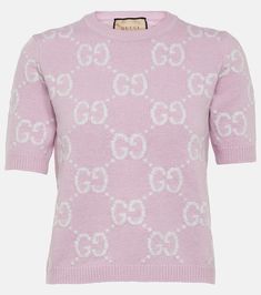 GG wool top in pink - Gucci | Mytheresa Gucci Sweater, Gucci Outfits, Wool Top, Jacquard Sweater, Jacquard Knit, Shearling Jacket, Pink Sweater, Swimwear Tops, Wool Sweaters