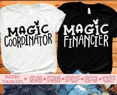 two t - shirts with the words magic and finance on them