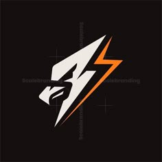 an orange and white logo with a lightning bolt on the black background, suitable to be used