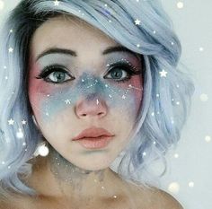 Galaxy Face Paint, Face Makeup Halloween, Watercolor Makeup, Make Up Halloween, Halloweenský Makeup, Drag Make-up, Kawaii Makeup