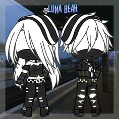 two anime characters standing next to each other on a train station platform with the caption luna bear