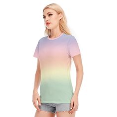 Ombre Top, Rainbow Tops, Ombre Tshirt, Rainbow T-shirt, Womens Tshirts, Unique Tshirt, Ombre T-shirt, Abstract Tshirt, Artistic Tshirt 100% cotton T-shirt A very unique ombre rainbow T-shirt I created. Great for every day way or a special occasion. Dress it up or down with a jacket. Anything goes! An artistic find! I hope you enjoy my design. Custom sewn and made to order. Designed in California, hand sewn and printed overseas. ● Fabric: 100% Cotton ● Regular fit ● O-neck, lightweight and breath Multicolor Short Sleeve T-shirt With Screen Print, Multicolor Graphic Tee T-shirt, Summer Rainbow Crew Neck Top, Summer Rainbow Print Crew Neck T-shirt, Gradient Crew Neck Cotton Tops, Rainbow Short Sleeve Tops With Graphic Print, Rainbow Graphic Print Short Sleeve Top, Casual Rainbow Short Sleeve Top, Casual Rainbow Print Short Sleeve Tops