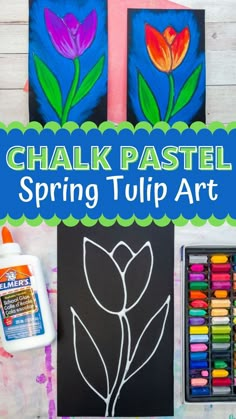 chalk pastel spring tulip art project for kids