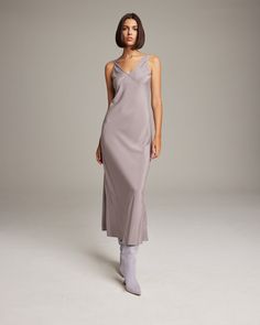 Bias cut silk crepe slip elegantly drapes on the body. Featuring an elongating V Neck at the front and back. 100% silk crepe Model is 5'10" and wearing a size S Product Care: Dry Clean Only Cami Slip Dress, Light Lavender, Wool Wrap, Caftan Dress, Bell Sleeve Dress, Wrap Blouse, Engineered Garments, Silk Crepe, Ethical Fashion