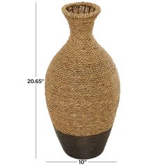 the measurements for a large vase that is made out of wicker and has a brown base