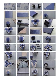 many different pictures of blue and white furniture with flowers on it's back side