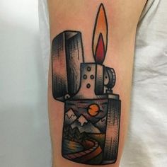 a tattoo with a lighter on it