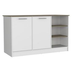 a white cabinet with two doors and shelves