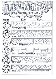 a coloring page with different types of patterns and words in black ink on white paper