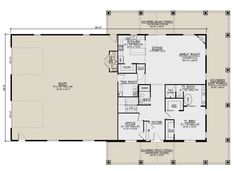 the first floor plan for a home with an attached garage and living room, as well as