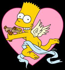 the simpsons character is flying in front of a heart