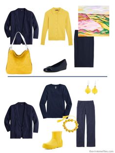 Five Accent Colors with Navy - The Vivienne Files Navy Outfit, Wardrobe Planning, Spring Fashion Outfits, Fall Capsule Wardrobe, Cardigan Outfits, Fashion Capsule, Fashion Colours