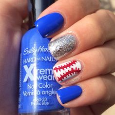 Nails Blue Design, Baseball Nail Designs, Baseball Nails, Royals Nails, Sports Nails, Nails Blue, Super Nails, Baseball Games