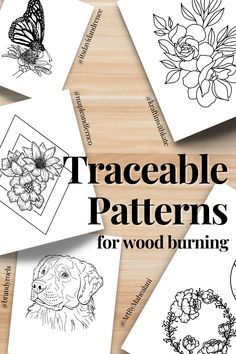 printable traceable patterns for wood burnings with flowers and butterflies in the background