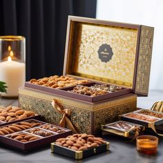 an assortment of nuts and crackers on a table