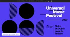 the universal music festival logo is shown on a purple background with black and white circles