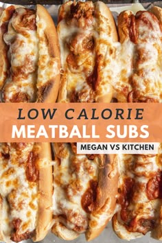 low calorie meatball subs are piled on top of each other with the words, low calorie meatball subs vegan vs kitchen