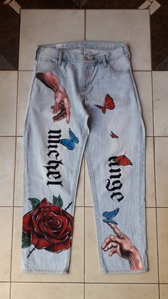 Aesthetic Rock, Painting Clothes, Denim Diy Clothes, Diy Denim, Clothing Art