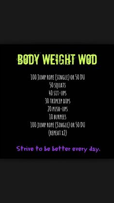 the bodyweight wod workout program is shown in green and purple text on a black background