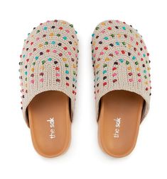 The Sak Bolinas Clog - |Ecru Multi Beads| Crochet Clogs, Beaded Crochet, Backless Design, The Sak, Staying In, Baggy Jeans, Hand Crochet, Smooth Leather, Clogs