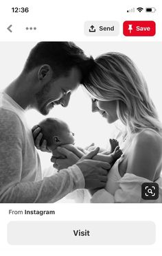 a man and woman holding a baby while looking at each other's foreheads