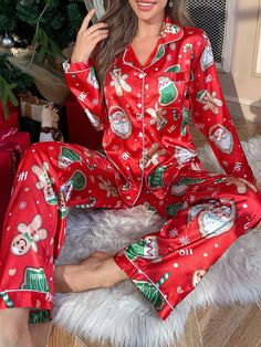 Pajama Party Outfit Ideas, Pajama Party Outfit, Santa Claus Outfit, Sleepwear Women Pajamas, Cute Santa Claus, Xmas Outfits, Christmas Clothes, Christmas Outfits Women