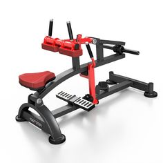 a red and black exercise bench on white background