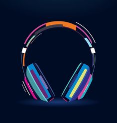 colorful headphones on a dark background with the word's logo in the middle