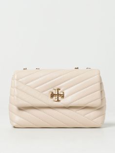 Mini Bag TORY BURCH Woman color Beige Tory Burch Outlet, Tory Burch Shoulder Bag, Tory Burch Kira, Herringbone Fabric, Mini Quilt, Engraved Logo, Metal Mesh, Quilted Leather, Chain Bags